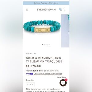✨ Sydney Evan 14K Yellow Gold Diamond Luck Tableau Turquoise Beaded Bracelet 💛